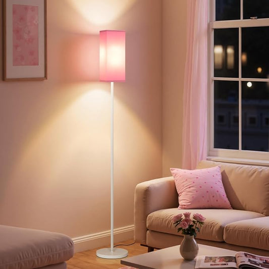 64.6" Floor Lamp, Pole Lamp with Foot Switch, Modern Standing Lamp Shade, Minimalist Freestanding Lamp (Bulb Not Included), for Living Room, Bedroom Office ETL Listed,White and Pink WP07LD05