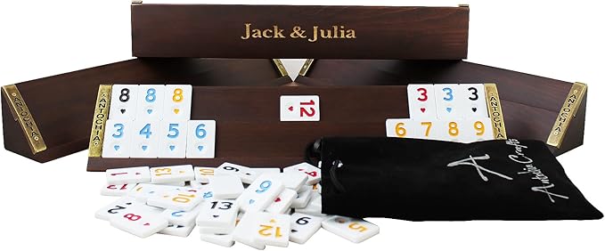 Personalized Wooden Rummy Game Set - Straight Custom Racks and Tiles with Case