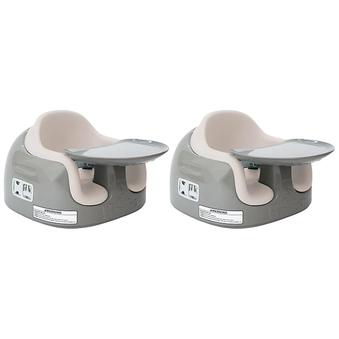 Bumbo 2 Pack 3-in-1 Multi-Seat for 6 to 36 Months, Travel Baby Feeding & Play Floor Seat, All-in-One Portable Booster with Tray & Toddler High Chair, Breige/White Sand