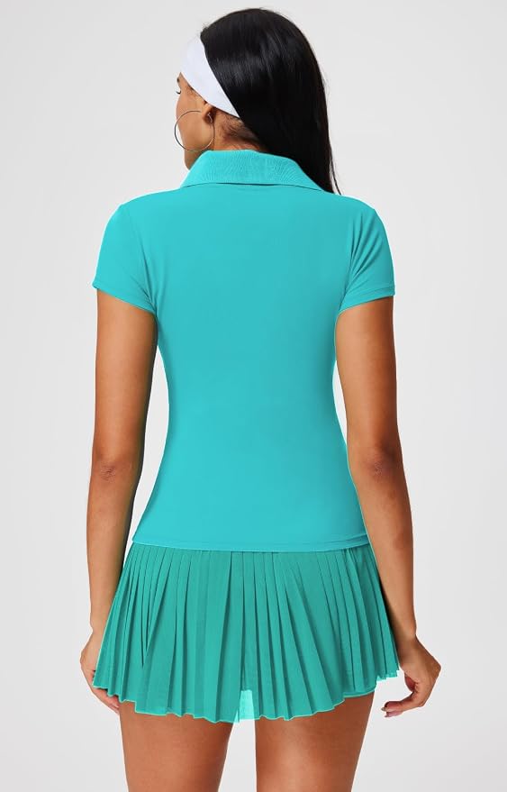 Mudere 2 Piece Golf Outfits for Women Tennis Skirt Set Built-in Shorts | Deep V-Neck Lapel, Silky Breathable High Stretch Fabric, Side Pockets, Activewear, Athletic Wear