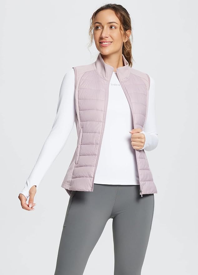 baleaf Womens Lightweight Warm Puffer Vest Winter Running Sleeveless Jacket | Zip Pockets & Soft Curve Design, Windproof, Water-Resistant and Noiseless Fabric, Suitable for Running, Hiking in 20°F-60°F