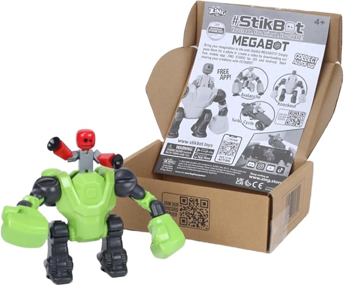 Zing Stikbot Megabots - Green (Knockout) Stikbot Poseable Collectible Stop Motion Action Figures and Mega Vehicles