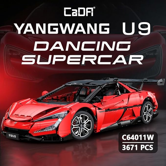 Master Yangwang U9 Super Car Brick Set, C64011W 1:8 Sports Car Building Block Kit with U-Turn Function, Dancing Building Block Model for Adults Collectors (3671PCS)