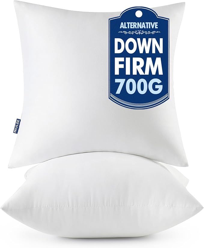 MIULEE 22x22 Throw Pillows Inserts 2 Pack, Decorative Pillows for Couch Bed | 100% Virgin Filling, Full and Fluffy, Lumbar, Back and Neck Support
