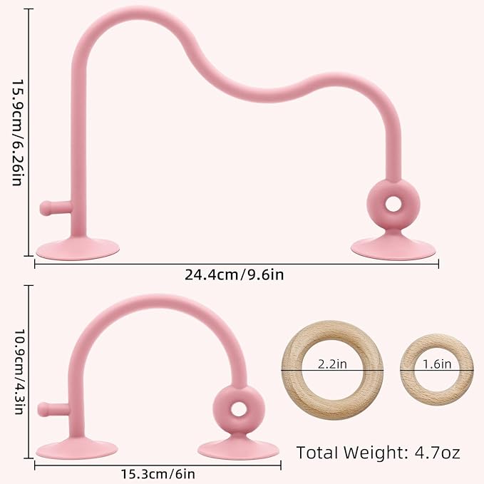 Baby Sensory High Chair Suction Toys for Infant Toddlers 12 18 Months, Food Grade Silicone String with Oak Loop Montessori Educational Parent-Child Bath Toy Gift for Birthday Christmas (Dark Pink)