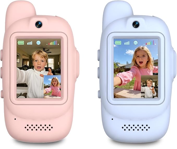 Video Walkie Talkies for Kids, 2 Pack Rechargeable Video Walkie Talkies, 1000 mAh Battery, HD Camera, Voice Changer, for Family Fun, Camping and Travel, Ages 3-12, Blue and Pink