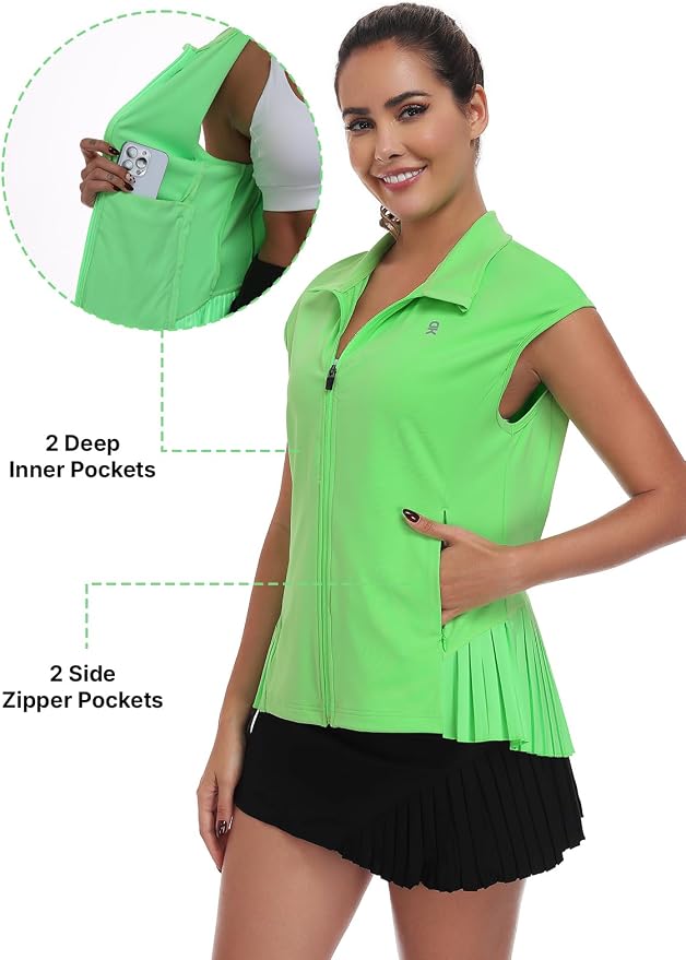 Little Donkey Andy Women's Golf Vest Outerwear | Pleated Hem Sleeveless Athletic Jacket for Running Yoga Tennis