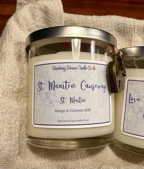 Wandering Woman Candle Company 8 oz Soy Wax Candle (St Maarten Causeway: Mango & Coconut Milk)