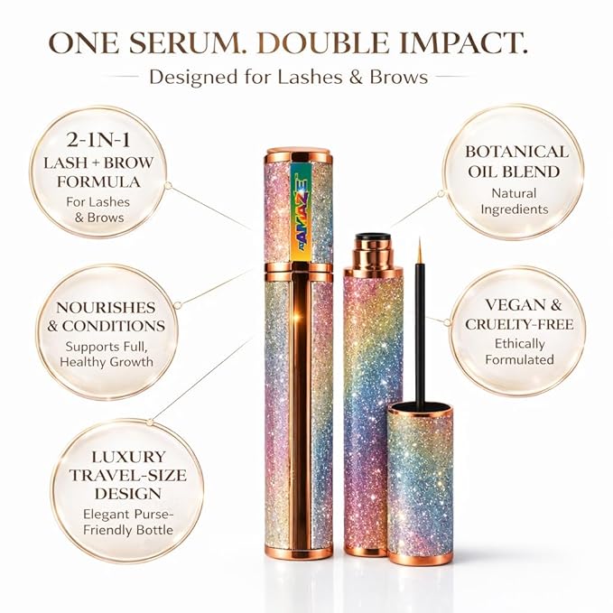 Eyelash & Eyebrow Growth Serum – 2-in-1 Lash and Brow Enhancer – Nourishing Natural Oils Formula – Vegan & Cruelty Free – Conditioning Treatment for Fuller Looking Lashes & Brows