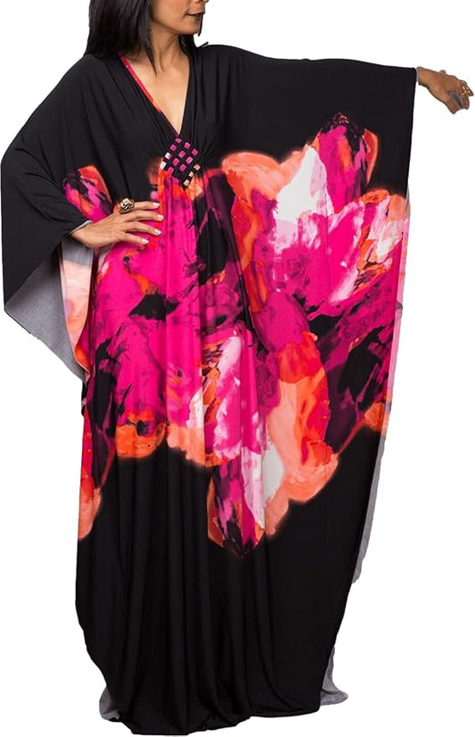 Venasha Womens Caftan Floral Print Kaftan Dress Short Sleeve Swimsuit Cover up Loungewear for Summer