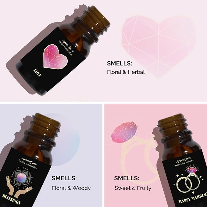 Love, Blessings,Happy Marriage Herbal Oil Diffuser Blends by Aromafume | 3 x 10ml/0.33 fl oz| Aromatherapy Oils for Manifestation & Mindfulness | Non-Toxic, Vegan, Cruelty-Free