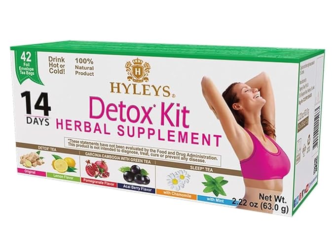 Hyleys Detox Tea 14 Day Cleanse Kit – 42 Tea Bags – Herbal Supplement with Garcinia Cambogia, Green Tea, Mint, Chamomile – Supports Detox, Weight Loss, and Sleep (12 Pack - 504 Tea Bags Total)