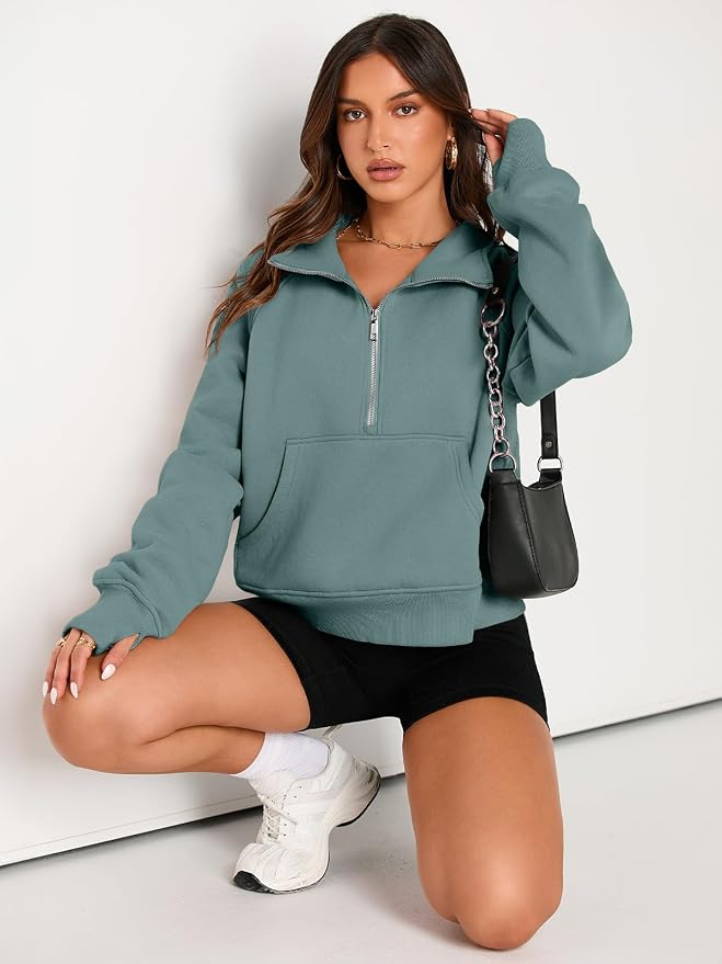 AUTOMET Womens Sweatshirts Half Zip Fleece Pullover Fall Outfits | Fall Fashion Clothes 2026,Cropped Sweatshirts,Cute Y2k Tops,Quarter Zipper Sweater,Winter Loungwear Outfits