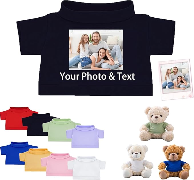 Personalized Teddy Bear Clothes with Photo Text, Custom Stuffed Animal Clothing Fit 8-16inch Stuffed Bear Clothes, Personalized Doll Clothing Make Your Own Plush Doll Shirt