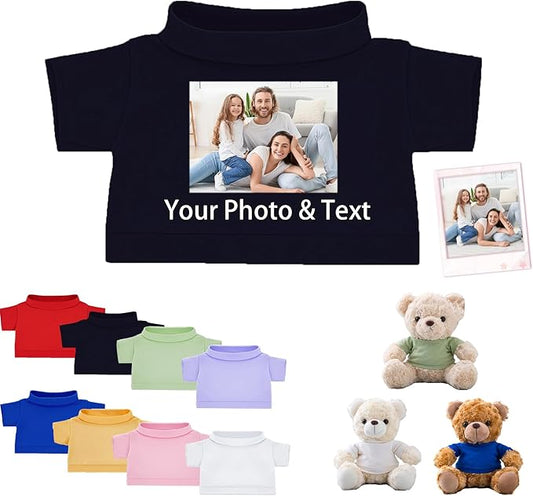 Personalized Teddy Bear Clothes with Photo Text, Custom Stuffed Animal Clothing Fit 8-16inch Stuffed Bear Clothes, Personalized Doll Clothing Make Your Own Plush Doll Shirt
