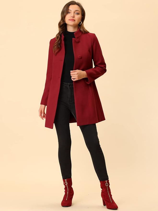 Allegra K Women's Winter Overcoat Mid-Long Stand Collar Single Breasted Coat Outerwear