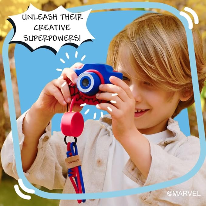 Spider-Man Kids Digital Camera & Video Camcorder with 3" Touchscreen, Soft Silicone Casing, Detachable Lens Cap, 32GB Memory Card - Model K2 by kiimento 2025 Upgrade