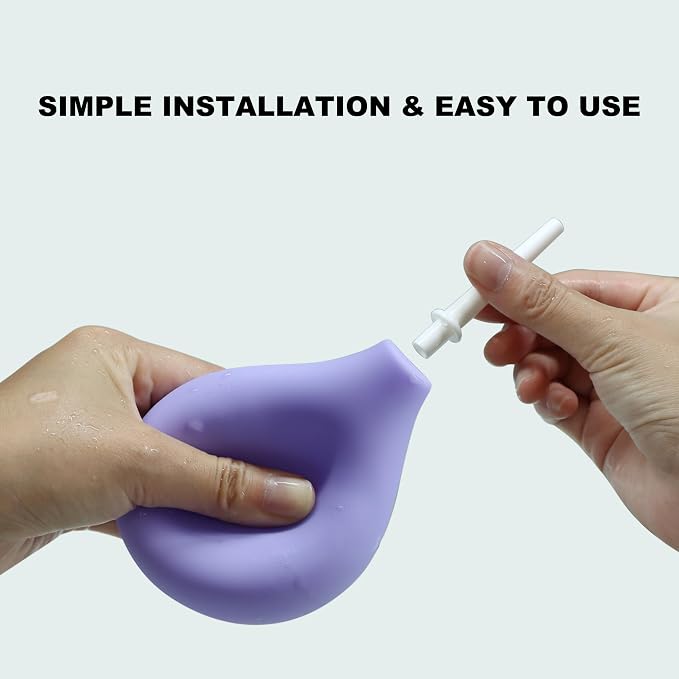TopQuaFocus 8oz Enema Bulb Kit Anal and Vaginal Douche Bulb for Men Flushing System Enemas Silicone Bulb 4 Replaceable Tips (Purple, 224ml)