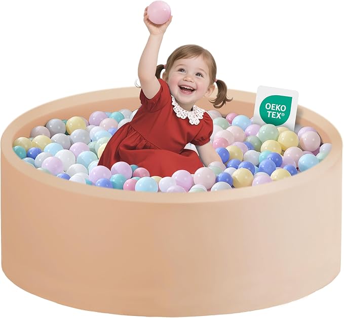 Ball Pit for Toddlers 35.43''x11.81 Baby Ball Pit Soft Memory Foam Ball Pool Round Kids Ball Pit Indoor and Outdoor Game Kids Play Ball Pool Ideal Gift for Girls and Boys (Beige, NO Balls)