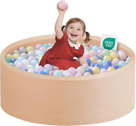 Ball Pit for Toddlers 35.43''x11.81 Baby Ball Pit Soft Memory Foam Ball Pool Round Kids Ball Pit Indoor and Outdoor Game Kids Play Ball Pool Ideal Gift for Girls and Boys (Beige, NO Balls)