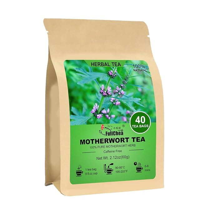 FullChea - Motherwort Tea Bags, 40 Count, Dried Motherwort Herb | Premium motherwort herbal tea, non-GMO, caffeine-free, perfect for a calming natural wellness tea break