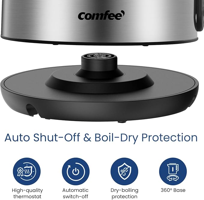 COMFEE' Stainless Steel Electric Kettle, 1.7 Liter Tea Kettle Electric & Hot Water Kettle, 1500W Fast Boil with LED Light, Auto Shut-Off and Boil-Dry Protection (Pack of 6)