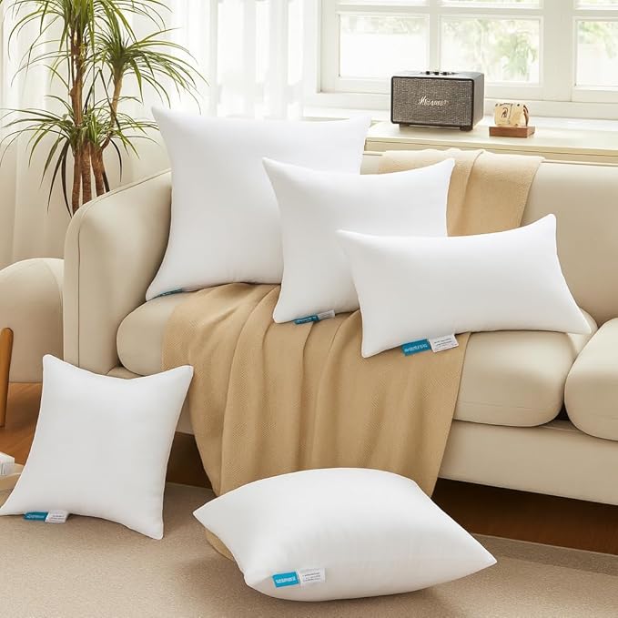 Oubonun 14 x 22 Throw Pillow Inserts | Soft, Plush & Decorative Down Alternative Pillows for Couch Sofa Bed, Machine Washable - White, Pack of 2