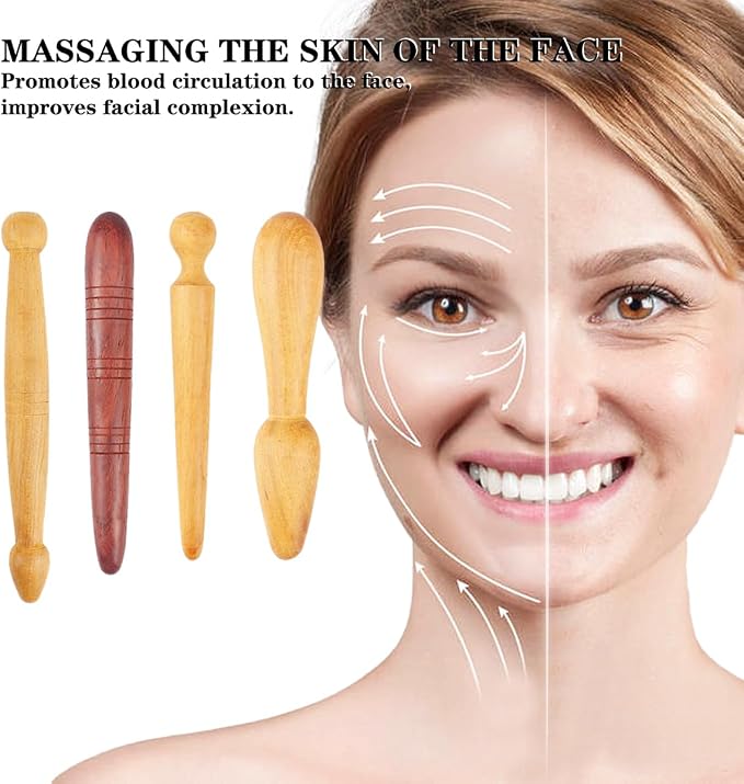 4PCS Massage Wooden Stick Small Muscle Scraper Manual Back Neck Foot Massager Smooth Wood Rod Acupuncture Point Massager Therapy Tool