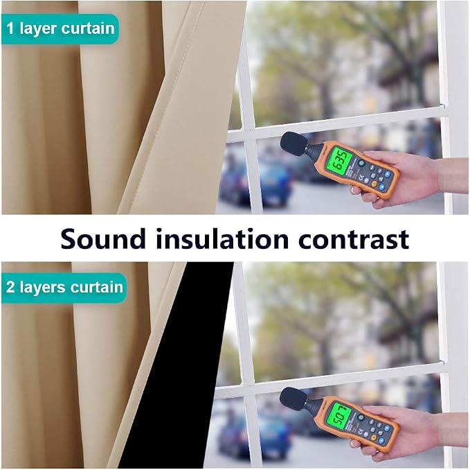 NICETOWN Thermal Insulated 100% Blackout Curtains, Sound Reducing Drapes with Black Backing, Full Light Blocking Panels for Patio Sliding Door (Biscotti Beige, 1 Pair, 52 inches x 108 inches)