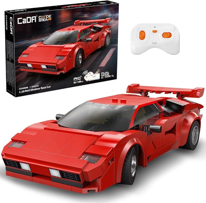 CaDA C51085W Red Shadow Sports Car Building Block Model, 1:20 Scale, 328 Precision Assembled Pieces, Programmable Original High-Performance Supercar Collectible Model