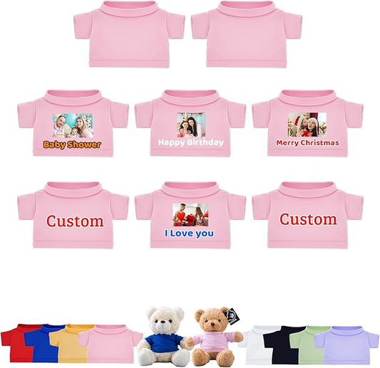 8 Pcs Custom Teddy Bear Clothes with Name Photo, Personalized Stuffed Animal Clothing Fit 8-16inch Stuffed Bear Clothing, Personalized Clothes for Teddy Bears Make Your Own Plush Doll Shirt