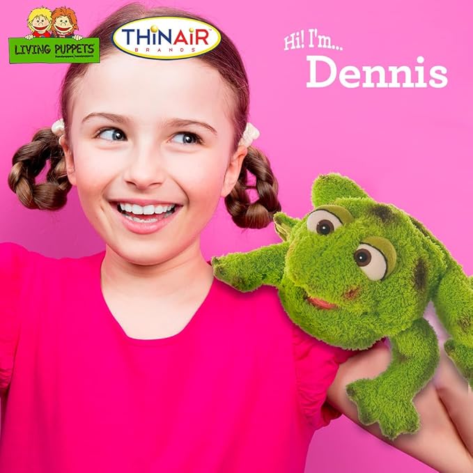 Living Puppets - Dennis The 10-Inch Green Frog, Plush Hand Puppet for Boys and Girls