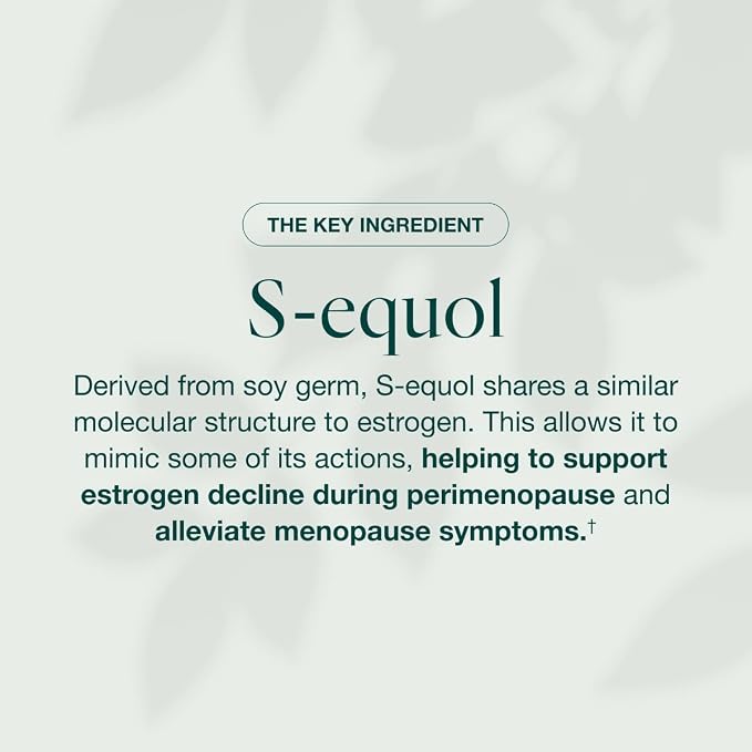EQUELLE Multi-Symptom Perimenopause & Menopause Relief Relief from Hot Flashes, Muscle Aches & Supports More Sleep. Hormone-Free, Plant-Based S-Equol – 2 Month Supply (120 Tablets)