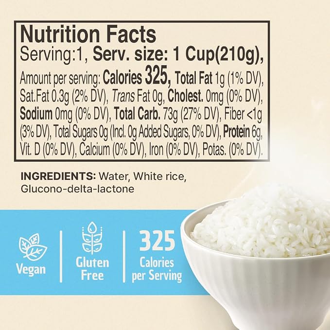 Premium Instant Rice | Sticky Sushi Rice | 0 Trans Fat/ 0 Cholesterol/ 0 Sodium | Ready in 90 Secs | Gluten-Free | Healthy Sticky White Rice Bowls (Bap) – [WHITE Rice |12 Pack] | Long Shelf Life - O'Food