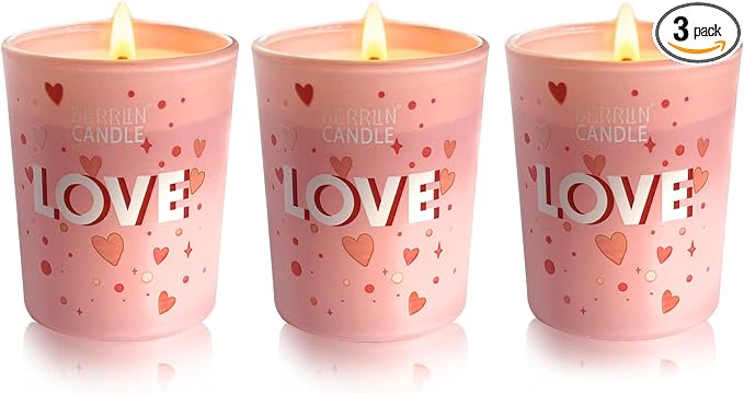 3 Pack 2oz Pink Glass Jar Scented Soy Wax Candle | For Home Aromatherapy Love Themed Candles for Bedroom Bathroom Valentine's Day Gifts 17H Burn