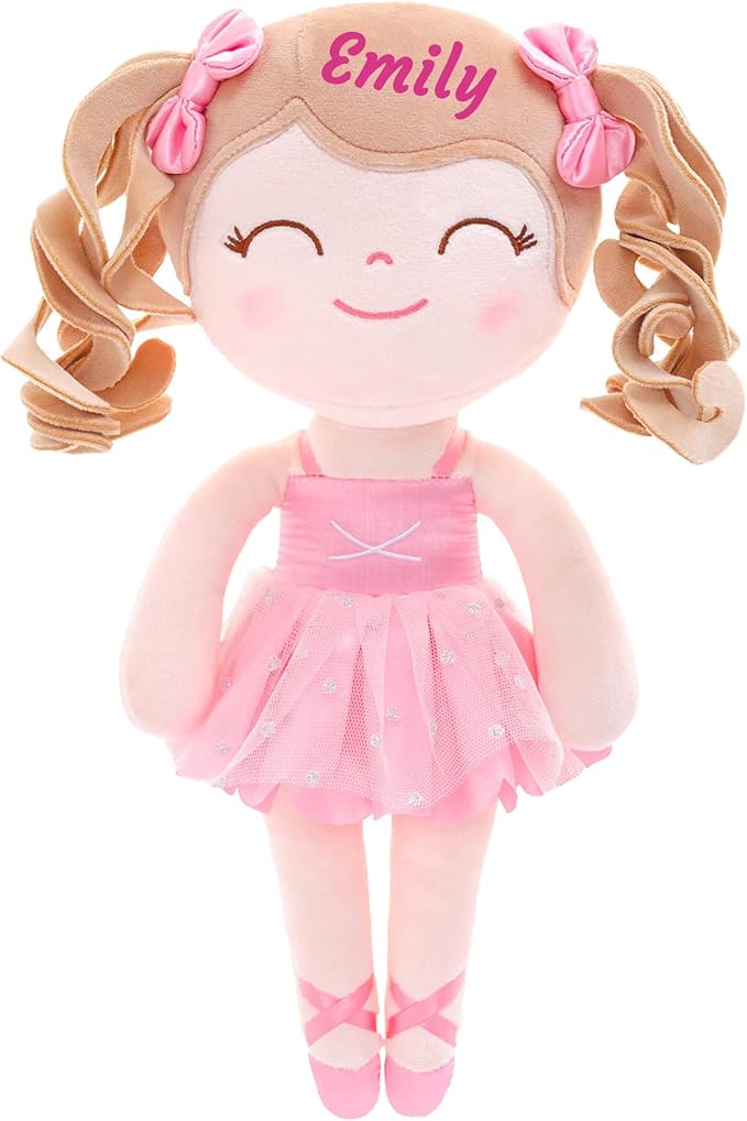 Gloveleya Personalized Ballerina Doll with Custom Name – 13 Inch Pink Plush Baby Girl Gift, Soft Ballet Girl Stuffed Toy for Birthday, Christmas, Baby Shower, Holiday & Keepsake Present