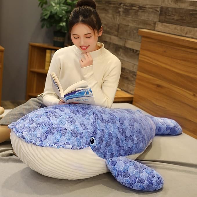 43.3in Plush Humpback Whale Toy, Kids Plush Toy Pillow, Large Blue Whale Stuffed Animals Toy Plushie Fish Gifts (110cm/43.3in)