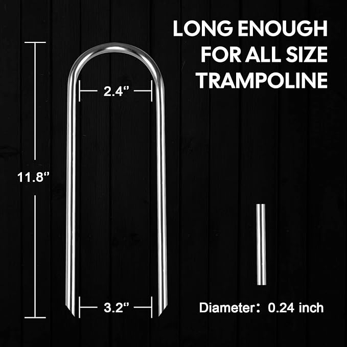 12inch Trampolines Wind Stakes Heavy Duty U Type Sharp Ends Safety Ground Anchor Galvanized Steel for Soccer Goals, Camping Tents and Huge Garden Decoration (u Stakes 6pcs)