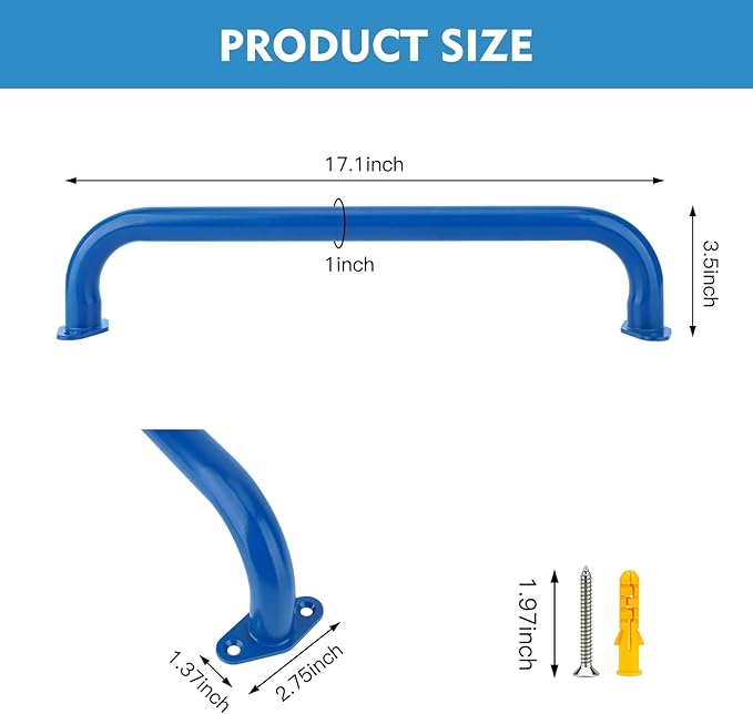 BiJun17 inch Metal Playground Handles,Monkey Bars Indoor Heavy Duty Safety Ceiling Grab Bars for Indoor Outdoor Playgrounds Climbing Frames,Treehouses,and Wall ladders (Blue Set of 4)