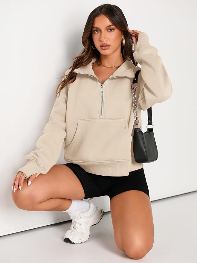 AUTOMET Womens Sweatshirts Half Zip Fleece Pullover Fall Outfits | Fall Fashion Clothes 2026,Cropped Sweatshirts,Cute Y2k Tops,Quarter Zipper Sweater,Winter Loungwear Outfits