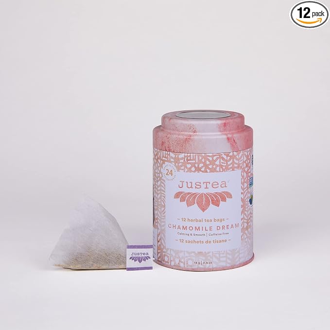 JusTea Chamomile Dream | Pyramid Compostable Tea Bags | Herbal Tea | 12+ Cups | Caffeine Free | Award-Winning | Fair Trade | Non-GMO
