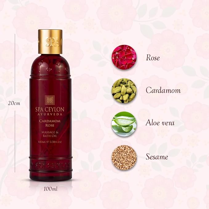 Spa Ceylon Cardamom Rose Massage & Bath Oil for Soothing Body Ritual | Natural Massage Oil | Oil for Massage Therapy
