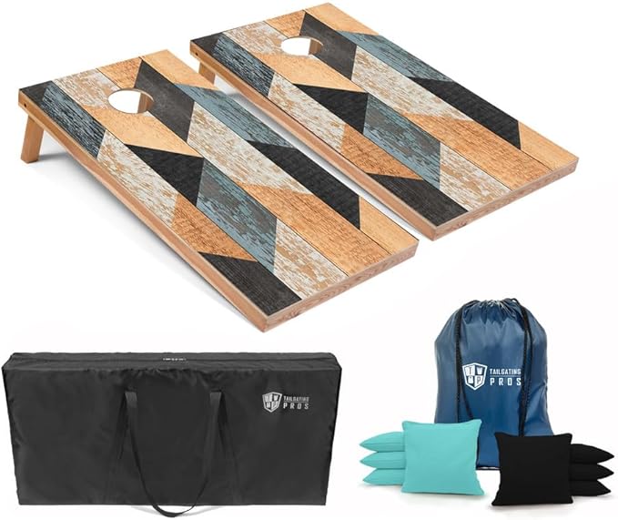 Tailgating Pros Cornhole Boards 4x2 Official Regulation Size – Wooden Design Cornhole Game Set with 8 Bean Bags, Carrying Case & Tote – Outdoor Tailgate Yard Game