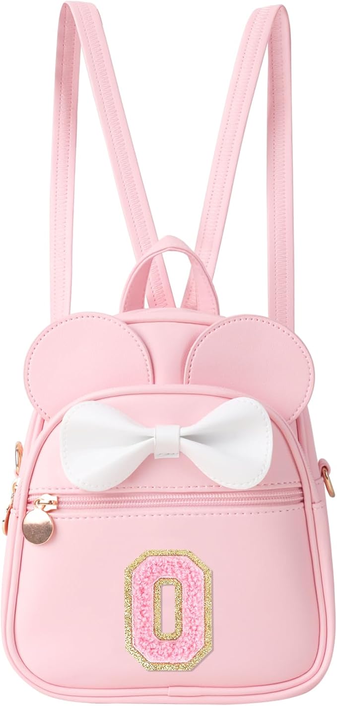 Personalized Toddler Backpack for Girls 3–10, Cute Mini Bowknot Mouse-Ear Toddler Bookbag Crossbody Purse, Small Daypack Wallet Set, Initial Birthday Gift, Trendy Little Kids/Teen Bag(Pink,O)