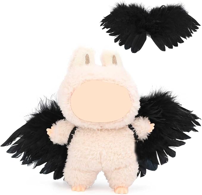 Doll Clothes for Labubu (for Standing/Sitting 17/15cm Plush Doll)(NO Doll)- Multiple Style Accessories Handcrafted Clothing Dress Up Included Headwear and Clothes for Girl Woman (BKwing)