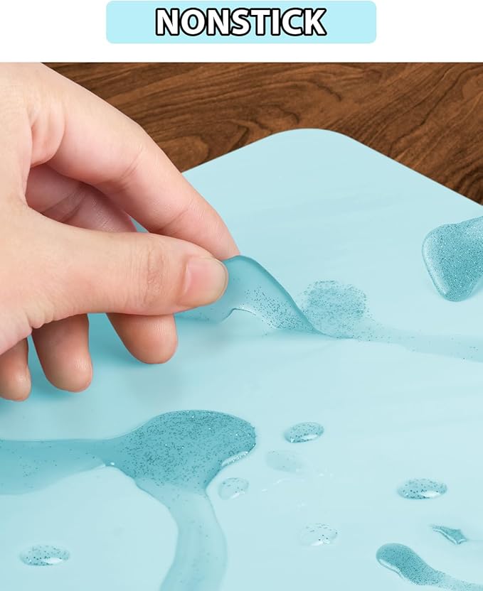 3 Pack Silicone Craft Mat, IKOCO 15.7"x 11.8" Playdough Mat Nonslip and Nonstick Silicone Sheets for Crafts, Paint, Resin Casting Molds, Blue & Rose Red & Cyan