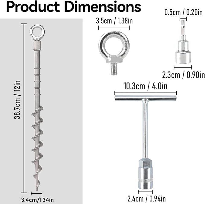 20 Pcs 12" Rustproof Aluminum Screw in Tent Stakes, Heavy Duty Ground Anchors with 8mm Adapter & Hooks, Durable Metal Stakes for Outdoor Camping, Tarp, Swing Sets, Lightweight & Strong Grip