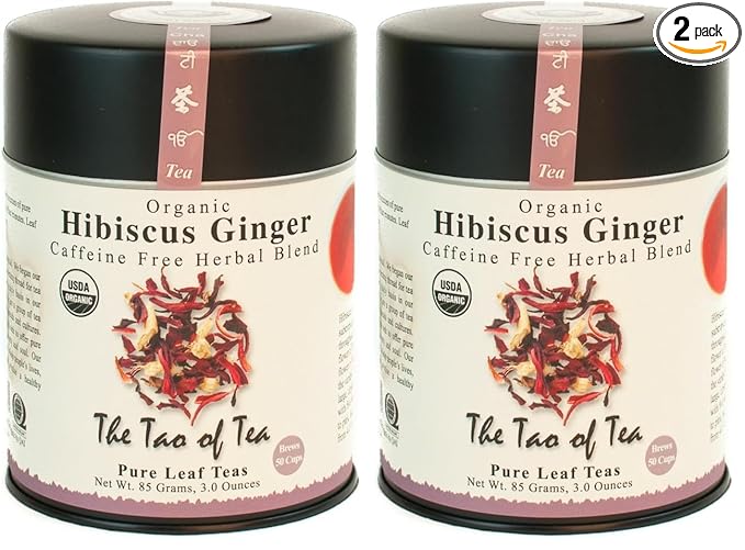 The Tao of Tea,Hibiscus Ginger Tea,Loose Leaf,3.0 Ounce Tin to make 50 cups,(Pack of 2)