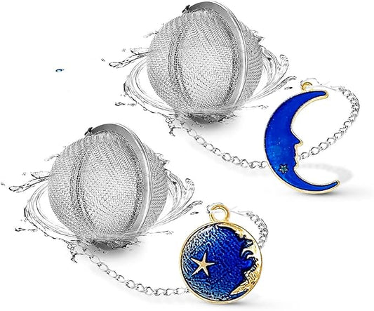 NSTaygate 2pcs Tea Infuser, Tea Strainers for Loose Tea, Gold Plated Enamel Moon Star Celestial Charm Pendant Tea Ball Set Loose Tea Steeper Gifts for Women