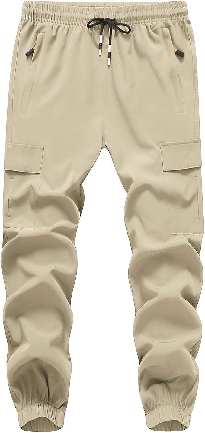 Boy's Cargo Joggers Pants Youth Quick Dry Hiking Lightweight Pants for Sports Outdoor with Zipper Pockets